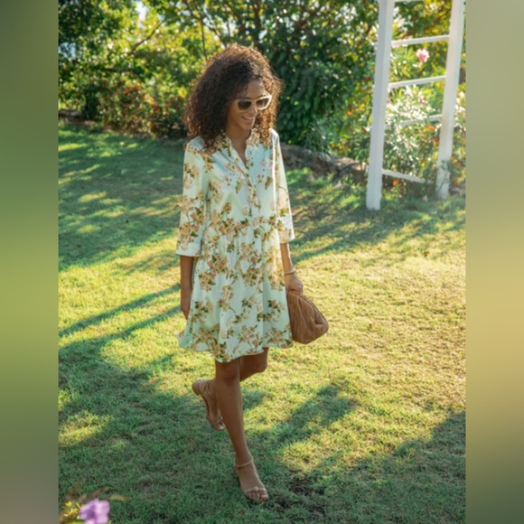 Tuckernuck Aqua Watercolor Royal Shirt Dress Small - Picture 3 of 10